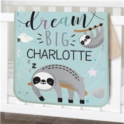 Personalized Dream Big Sloth Baby Blanket