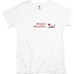 Will Work for Shoes and Wine Women's Pocket T-shirt