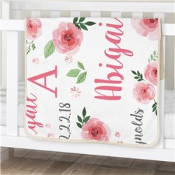 Sherpa Pink Floral Personalized Baby Blanket