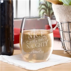 Personalized Nice With A Little Naughty Stemless Wine Glass