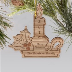 Personalized Christmas Candle Wood Holiday Ornament