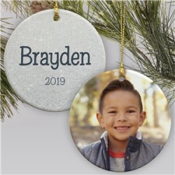 Personalized Glitter Name Photo Ornament for Him