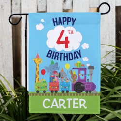 Personalized Birthday Train Garden Flag