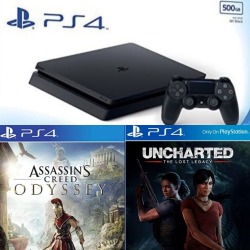 Sony PlayStation 4 500GB Console - Black (PS4) + Assassin's Creed: Odyssey (PS4) + Uncharted: The Lost Legacy - Playstation Hits (PS4)