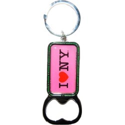 I Love NY Pink Bottle Opener Rectangle Key Ring