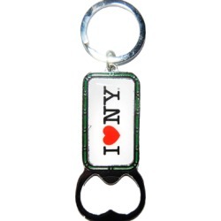 I Love NY White Bottle Opener Rectangle Key Ring