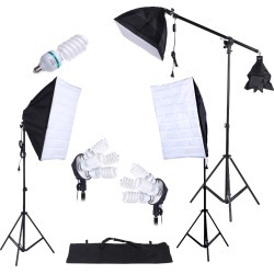 Photography Studio Lighting Kit 3pcs Softbox Tripod Stand 45W 135W Bulb Cantilever with Oxford Bag