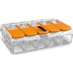 Wago Compact Splicing Wire Connector, 5 Conductor, Up to 12 AWG, Orange, Pack of 1000 (Wago 221-415/VE00-1000) found on Bargain Bro from HomElectrical.com for $0.57