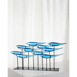 Decorative 10 Blue Fish Art Glass Sculpture