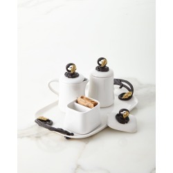 White Stoneware Cream and Sugar Set on Tray