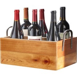 Recycled Wood Wine Carrier with Wrought Iron Handles #19227