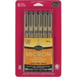 Sakura Pigma Micron Pens 08 .5mm 6/ Packg - Black - Paper Crafting - Scrapbook Supplies - Pens & Markers at JOANN