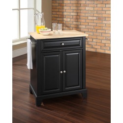 Crosley Furniture Newport Natural Wood Top Portable Kitchen Island in Black Finish