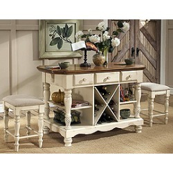 Hillsdale Furniture Wilshire Kitchen Island w Two Stools, Antique White