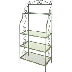 Grace 24 inch Traditional Graduated Bakers Rack, 4 Wood Shelves, Plain Tips, Gun Metal, Walnut