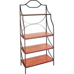 Grace Contemporary Style Bakers Rack, Gun Metal, Walnut, Wood Shelves