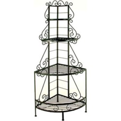 Grace 24 inch French Corner Bakers Rack, Wire Shelves and Scroll Work, Brass Tips, Gun Metal