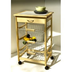 Neu Home Pinewood Kitchen Cart with 3 Baskets