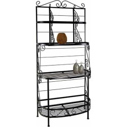 Grace 36 inch French Bow Style Bakers Rack, Brass Trim and Brass Tips, Gun Metal