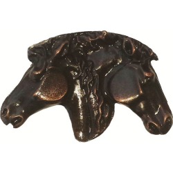 Buck Snort Hardware Dual Horse Head Knob, Antique Brass