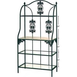 Grace Vineyard Style Bakers Rack w/Grapes, Gun Metal, 4 Glass Shelves