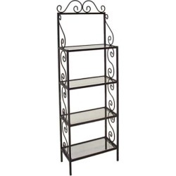 Grace 24 inch Traditional Style Bakers Rack, 4 Wood Shelves, Brass Tips, Gun Metal, Cherry