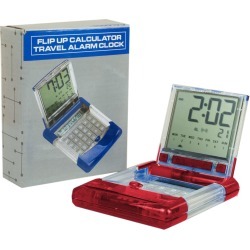 Flip Up Calculator with Travel Alarm Clock in Red