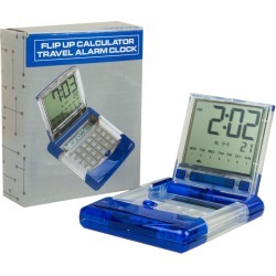 Flip Up Calculator with Travel Alarm Clock in Blue
