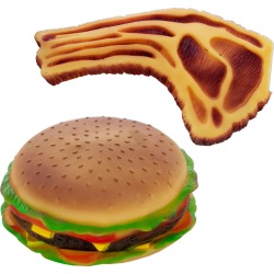 Squeaky Hamburger & Steak Dog Toy