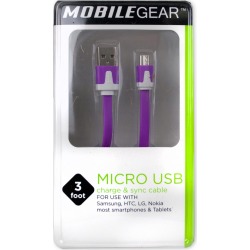 Mobile Gear 3' Flat Micro USB Charge & Sync Cable - Purple