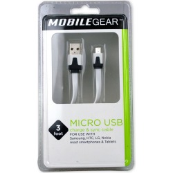 Mobile Gear 3' Flat Micro USB Charge & Sync Cable - White