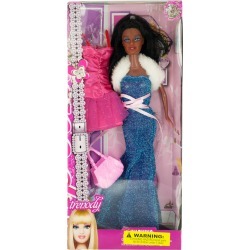 Glamorous Black Fashion Doll with Dress & Handbag
