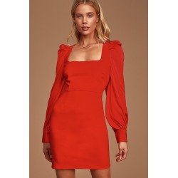 Longtime Crush Red Puff Shoulder Long Sleeve Mini Dress | Lulus