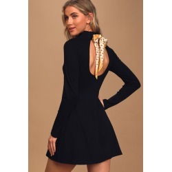 Take it Back Black Ribbed Knit Tie-Back Sweater Dress | Lulus