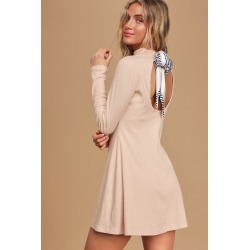Take it Back Blush Ribbed Knit Tie-Back Sweater Dress | Lulus
