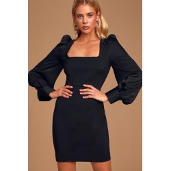 Longtime Crush Black Puff Shoulder Long Sleeve Mini Dress | Lulus