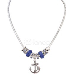 Blue Charm Necklace Women's Rhinestone Beaded Anchor Pendant Necklace