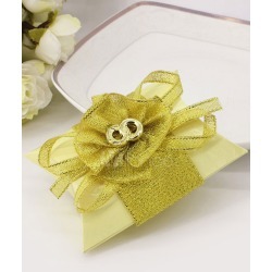 Wedding Favor Boxes Yellow Glitter Rings Ribbon Bow Small Gift Box