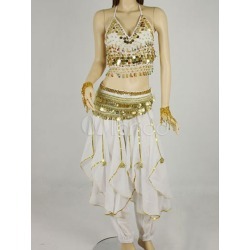 Belly Dance Costume Outfit White Chiffon Sequined Bollywood Dance Set For Women