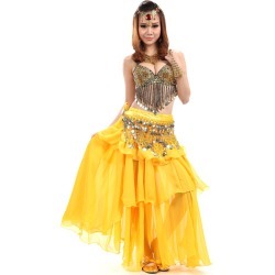 Belly Dance Costume Yellow 3 Piece Chiffon Bollywood Dance Dress for Women