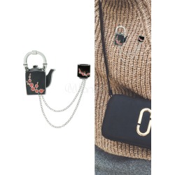 Black Chain Brooch Plum Blossom Embossed Kettle Design Women's Cute Alloy Brooch