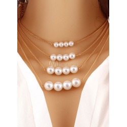 Gold Statement Necklace Women's Pearls Beaded Tiered Necklace