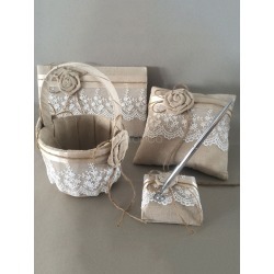 Flaxen Wedding Sets Lace Linen Flowers Collection Set