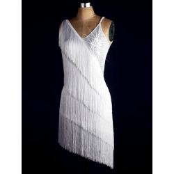 Latin Dance Dress Irregular Design Sleeveless Fringes Beaded Backless Bodycon Latin Dance Costume