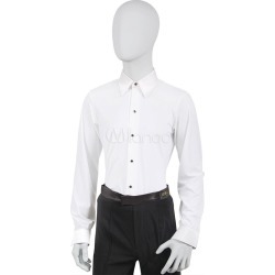 White Latin Dance Top Spandex Dance Shirt for Men