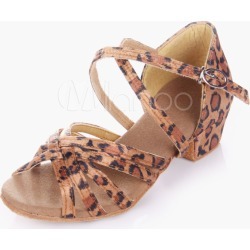 Open Toe Leopard Soft Sole Satin Fashion Ballroom Shoes For Kids