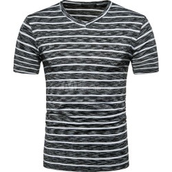 Black Men T Shirt V Neck Stripe Short Sleeved T Shirt Casual