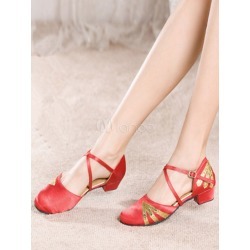 Latin Dance Shoes Chunky Heel Round Toe Rose Ballroom Shoes For Kids