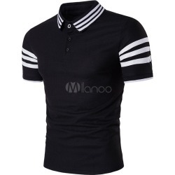 Polo Shirt For Men Stripe Button Short Sleeve T Shirt Casual