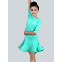 Latin Dance Costume Kids Mint Green Half Sleeve Ballroom Dance Costumes For Girls